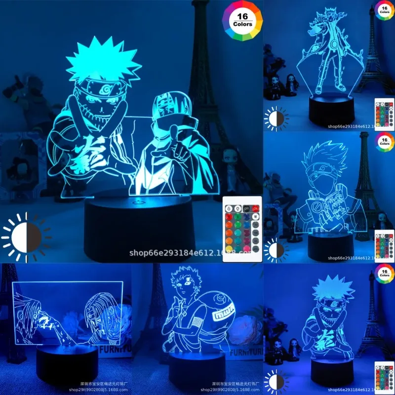 

Anime Naruto Uzumaki LED Night Light Toys Akatsuki Kakashi Hatake Kid Bedroom Nightlight Itachi Uchiha 3D 16 colors Lamp Decor