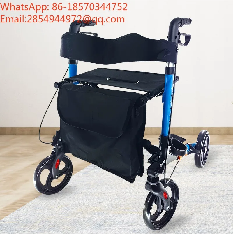 Foldable 4 Wheel Elderly Shopping Cart Seatable Walking Aid Trolley for Grocery
