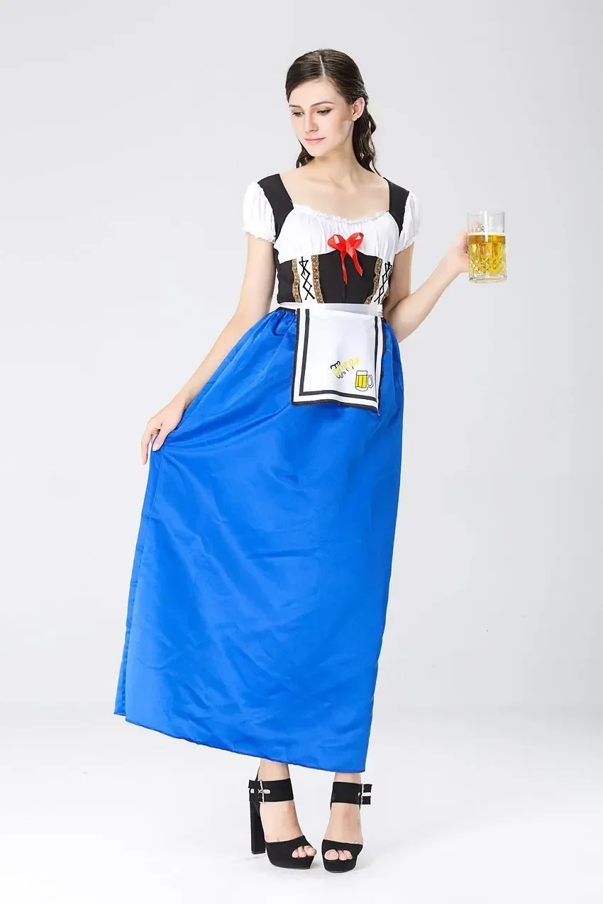 Blue German Oktoberfest Sexy Maid Costume Bavarian Beer Girl Fancy Dress Halloween Carnival Games Plus Size Costumes For Women