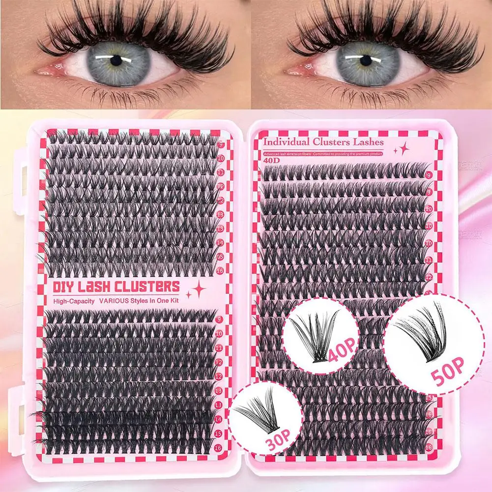 30-50D DIY Eyelash Extension Kit with Tweezers, Glue and Seal Reusable Single Eyelashes for Party Stage Festival Eye Makeup