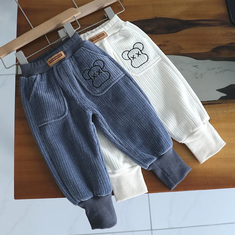 Autumn and Winter Baby\'s New Pants Boys and Girls\' Plush Casual Pants Children\'s Warm and Thickened Pants