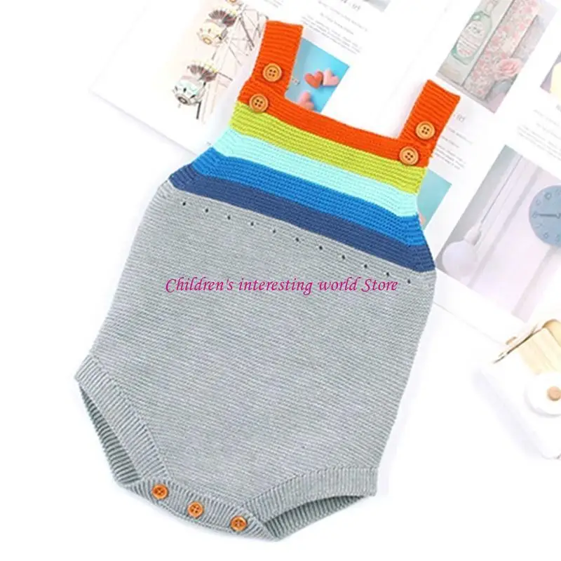 Pasgeboren baby baby zomer mouwloze bodysuit gebreide regenboog gestreepte knop voor romper peuter voor tanktop ju 425F