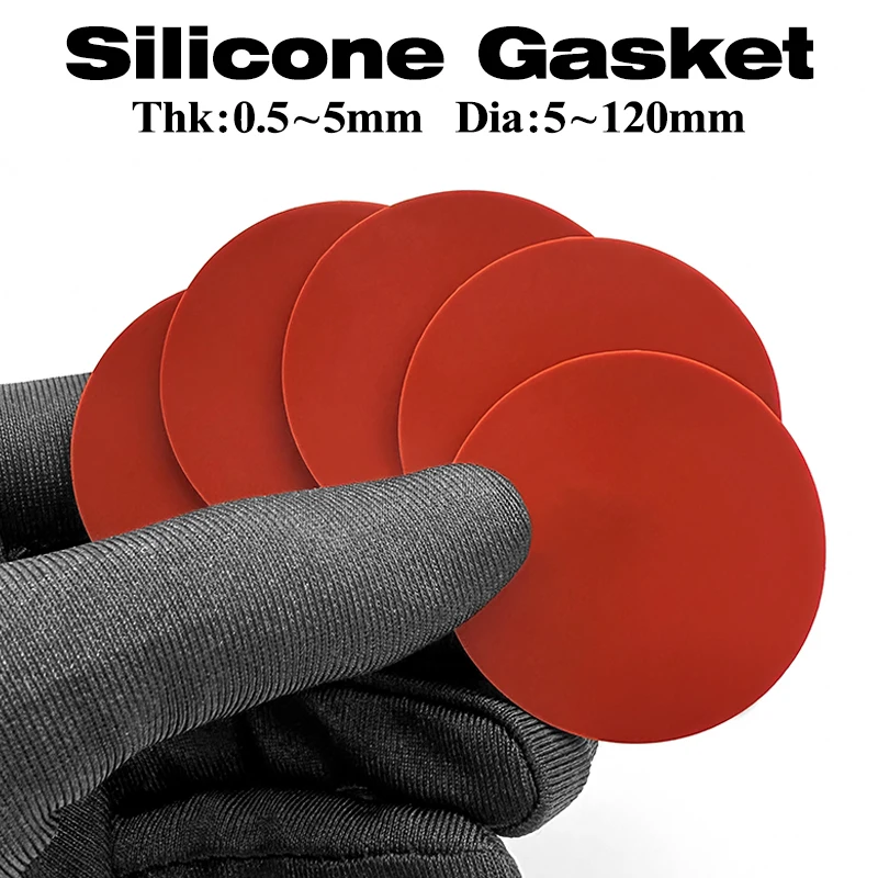 Thick 1mm-2mm Food Safe Red Round Silicone Sealing flat Pad High Temperature Washer Diameter 4 10 15 18 20 25 35 40 45 50mm