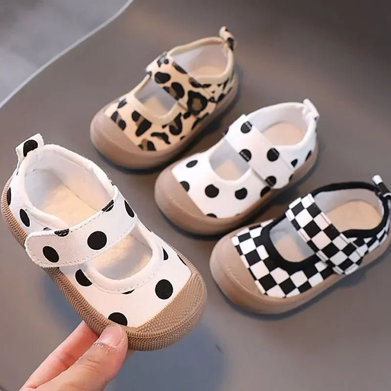 Children\'s Fashion Polka Dot Printed Canvas Shoes Toddler Baby Boys Girls Chic First Walkers Shoes Breathable Casual Sneakers