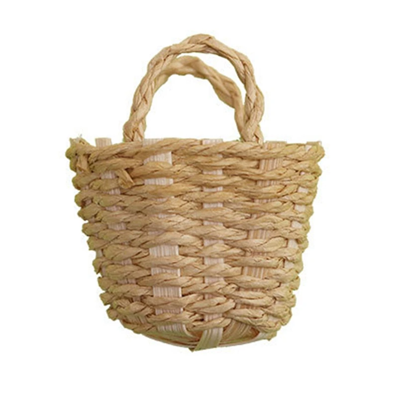 1:12 Mini Cute Dollhouse Rattan Frame Hand-Woven Vegetable Basket For Dolls House Miniature Decoration Round