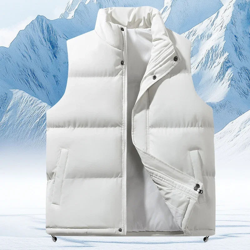 

New White Vests Jacket Men Slim Fit Stand Collar Sleeveless Puffer Jackets Autumn Casual Waistcoat Men Warm Coat 2025 Trends