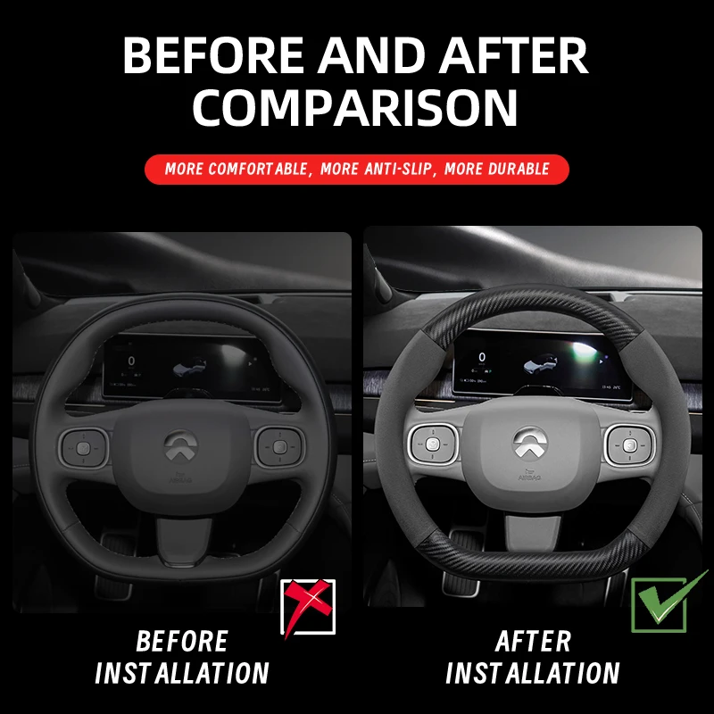 مناسبة لغطاء عجلة القيادة من ألياف الكربون غير اللامعة من Nio Suede، مناسبة للموديلات مثل Es8، Es6، Et7، Ec6، Et5 Touring، Es7، Ec7، Et9، Et5T، إلخ، أسود، أحمر، موكا، بني