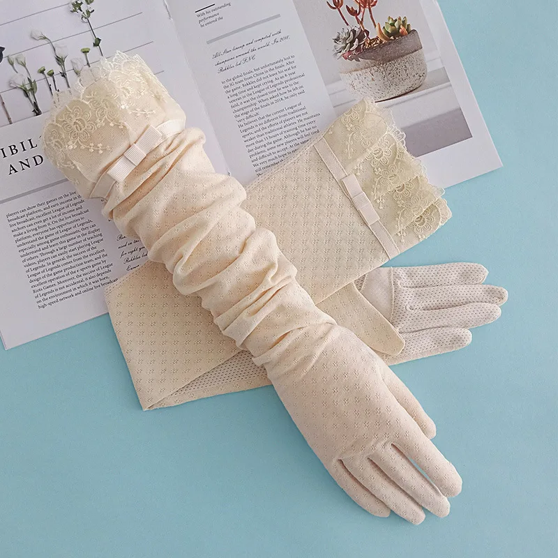 Summer Long-sleeve UV-protection Gloves Solid-color Finger-separated Gloves with Index and Middle Fingers Exposed Fabric Gloves