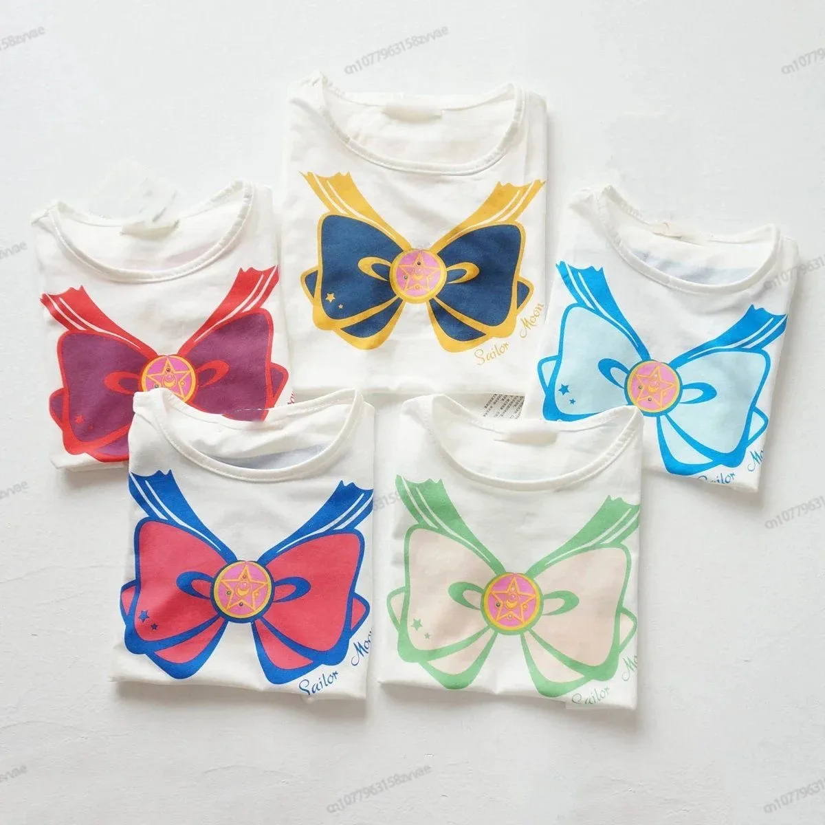 Summer Cartoon Printed Little White Crew Neck 3-14 Years Old Girls Short Sleeve 2YK Top Sailor Moon Short Sleeve Kawaii T-Shirt