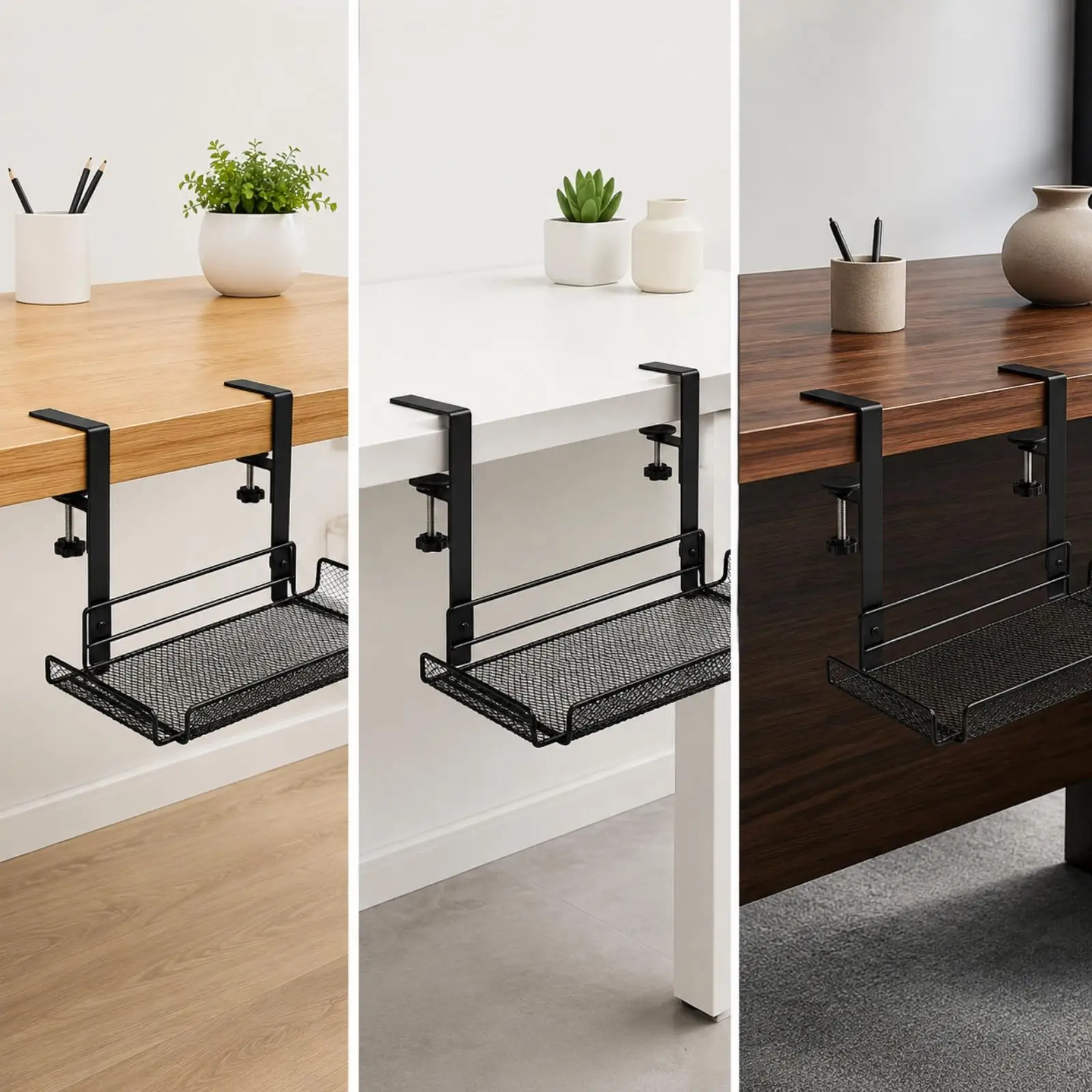 Metal Mesh Cable Tray with Clamp Mount Carbon Steel Under Desk Cord Management Rack Adjustable Beneath-Desk Cable Management