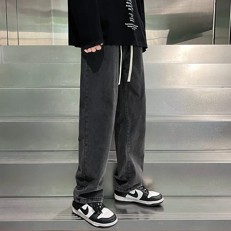 

Мужские джинсы в стиле ретро, весенне-осенние, модные, свободные, прямые, широкие, с драпировкой, не требующие глажки, повседневные, длинные брюки