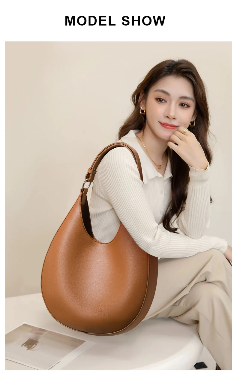 AIDRANI Damen Echtleder Rindsleder Unregelmäßige Halbmond-Umhängetasche Einzel-Schulter Achseldesign Halbkreis-Handtasche – Detail 1