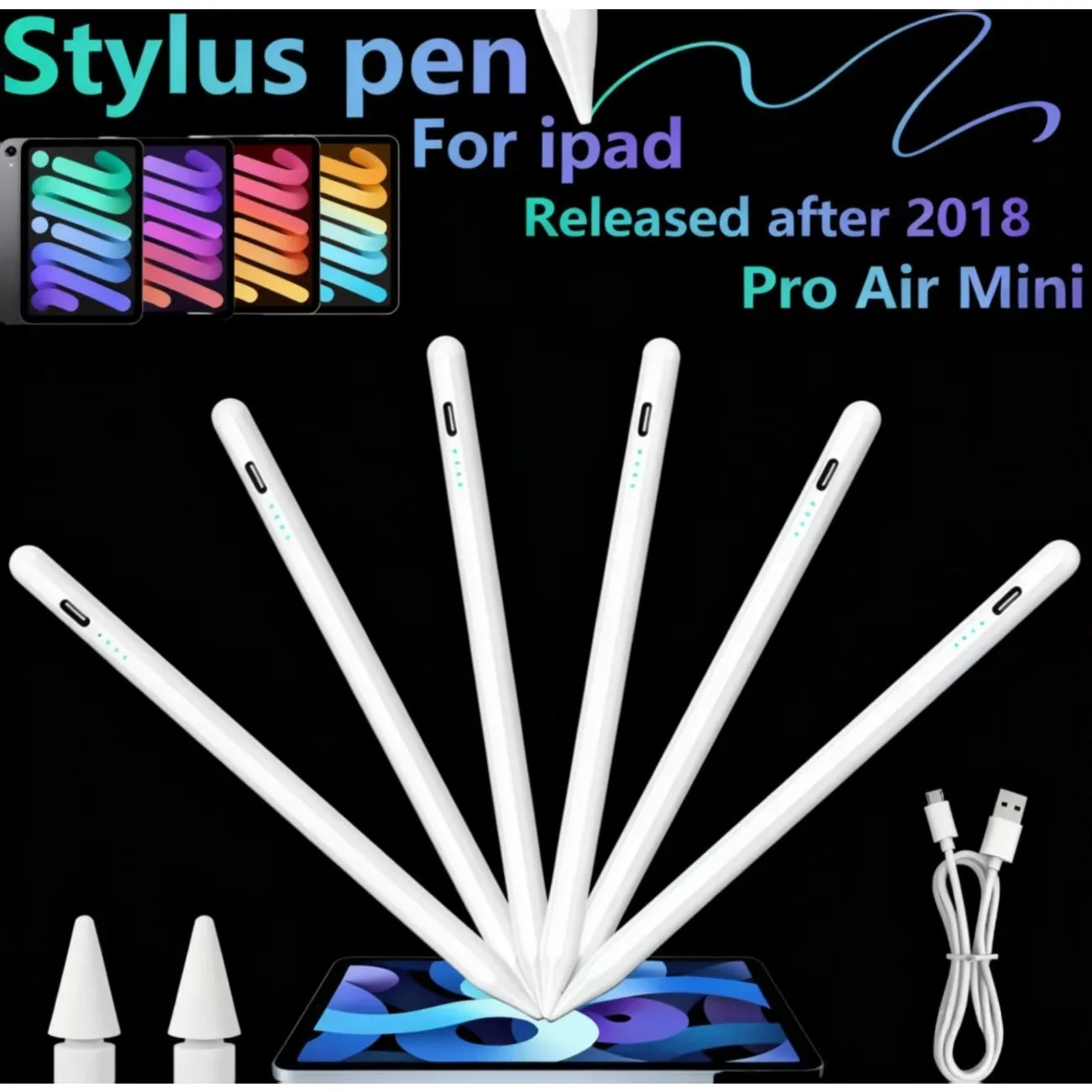

For Apple Pencil – Stylus Touch Pen with Palm Rejection for iPad Pro 13/11 M5/M4 Air 11 M3/M2/5/4, A16 10/9/8 Gen Mini 6/7