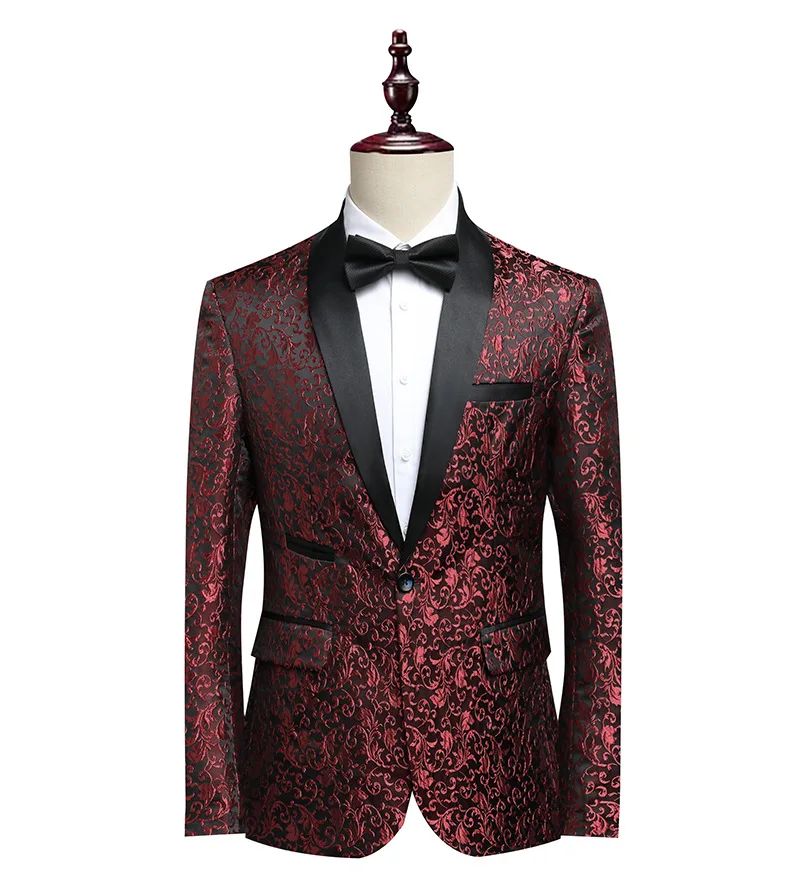 Men Blazers Spliced Single Button Suits Two Pieces Cardigan Long Sleeve Blazer Zipper Fly Ankle Length Pants Print Business