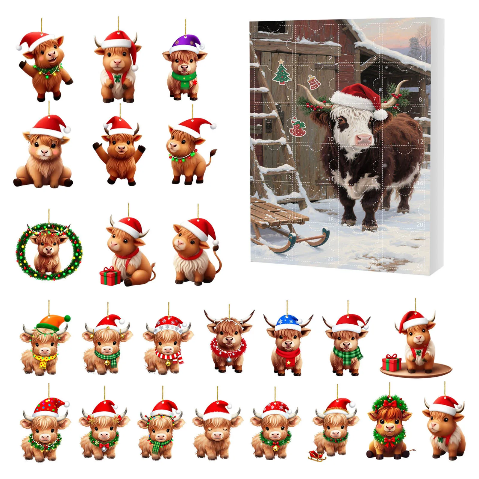 Hour Glasses with Sand 60 Minutes Big Christmas 24 Day Calendar Yak Christmas Tree Ornaments Acrylic Flat Hot Potato with Timer