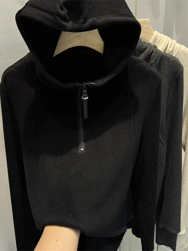 Autumn Winter Double-Sided Fce Design Cartoon Print f-Zip Hoodie Women's Base Layer Top Polyester Fiber Loose Fit Korea...