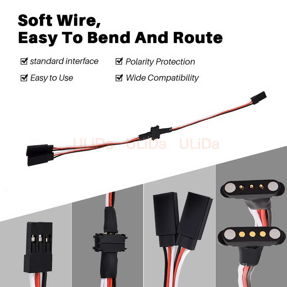 Fil d'extension magnétique à 3 broches 1 à 2 Y mâle à femelle, câble de 228mm pour voitures RC, bateau, avion, modèles de bricolage