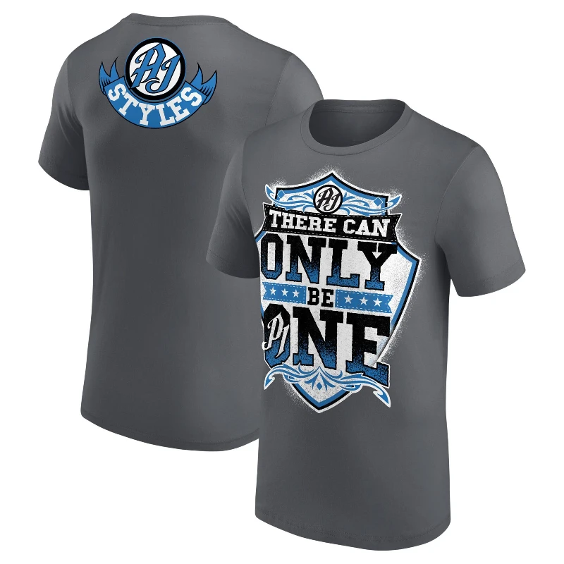 Men's Gray AJ Styles There Can Only Be One T-Shirt Summer Short Sleeve Tee Shirts 2025 New Sports Children Clothes Tops