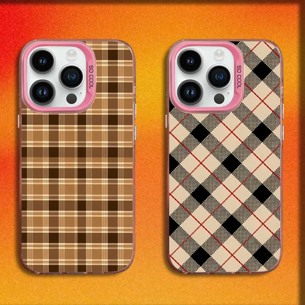 

Luxury Classic Check Pattern Phone Case For iPhone 17,16,15,14,13,12,11,Pro,Max,Plus,E,SE4,Air,Mini Pink IMD Box