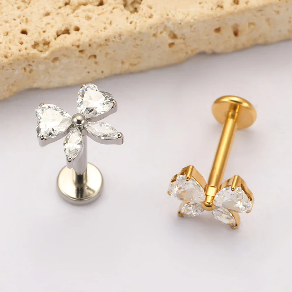 PUTITUP Offizielle hochwertige F136 Titanlegierung, modische herzförmige Schleife, Ohrstecker, eloxierter Ohrknorpel-Piercing-Schmuck