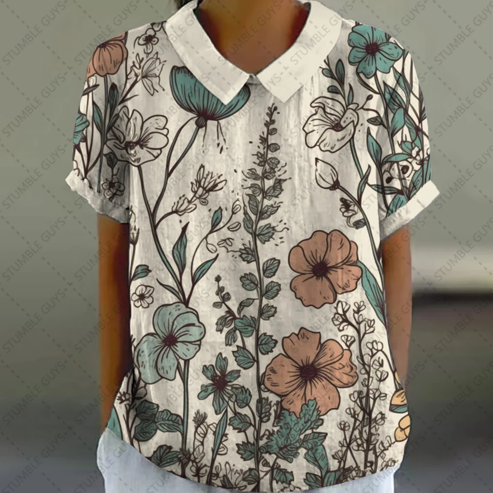 

NEW summer women's fashion Retro style flower 3d printed t-shirt puff sleeve t-shirt Peter Pan Collar Shirts