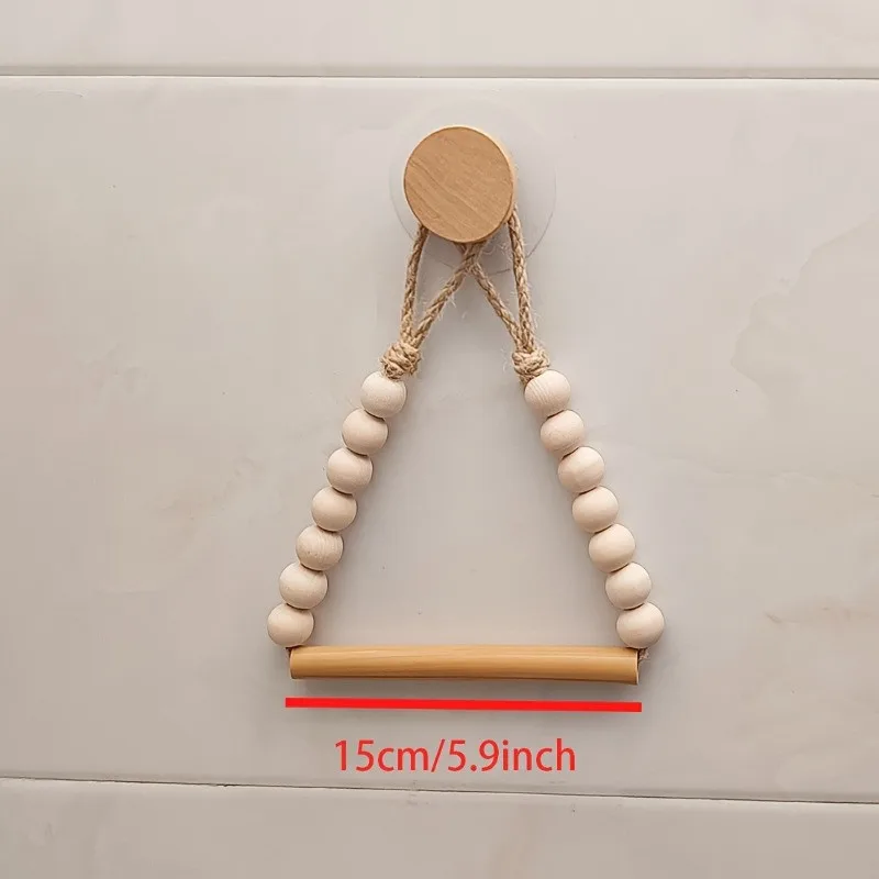 Beaded Wooden Toilet Paper Holder – Rustic Nordic Wooden Stick Tissue Rack, Towel and B&B Decor