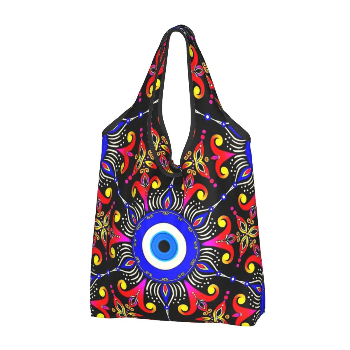 Cute Mediterranean Evil Eye Shopping Tote Bags Portable Turkish Amulet Culture Grocery Shoulder Shopper Bag