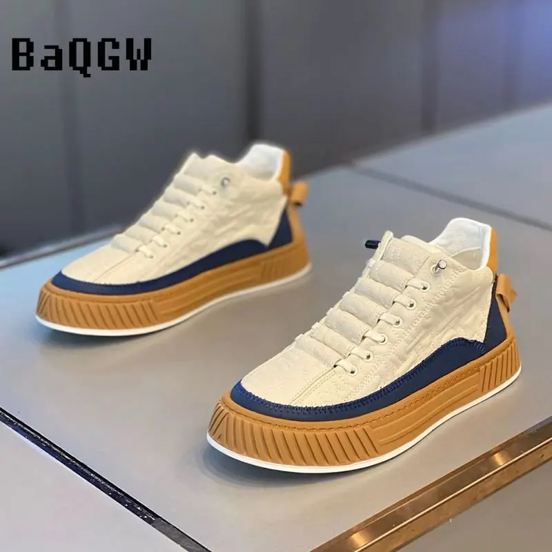 Men Spring Autumn Color Contrast Increased Casual Shoes Fashion Bandages Board Shoes High Quality Outdoor Boots British Style