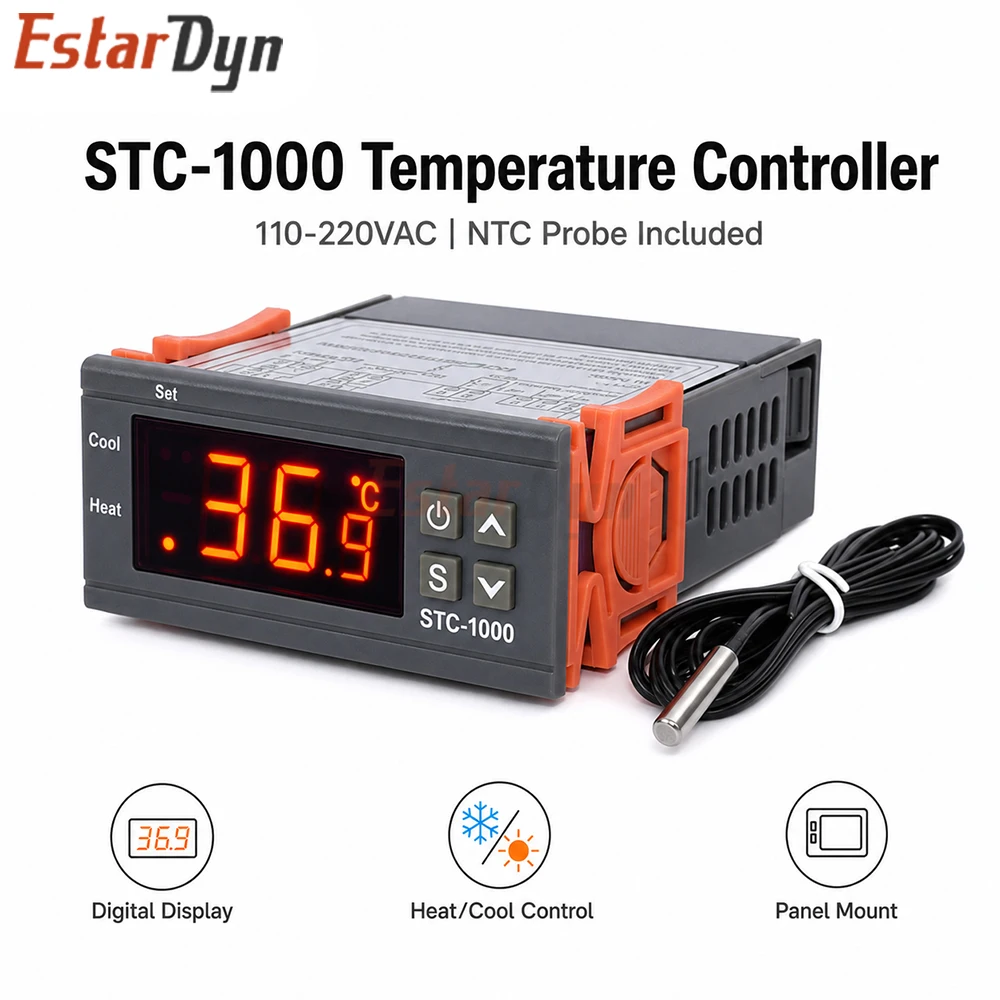 Estardyn STC-1000 Digital Thermostat Temperature Control Switch with Heating and Cooling Modes for Incubator Aquarium