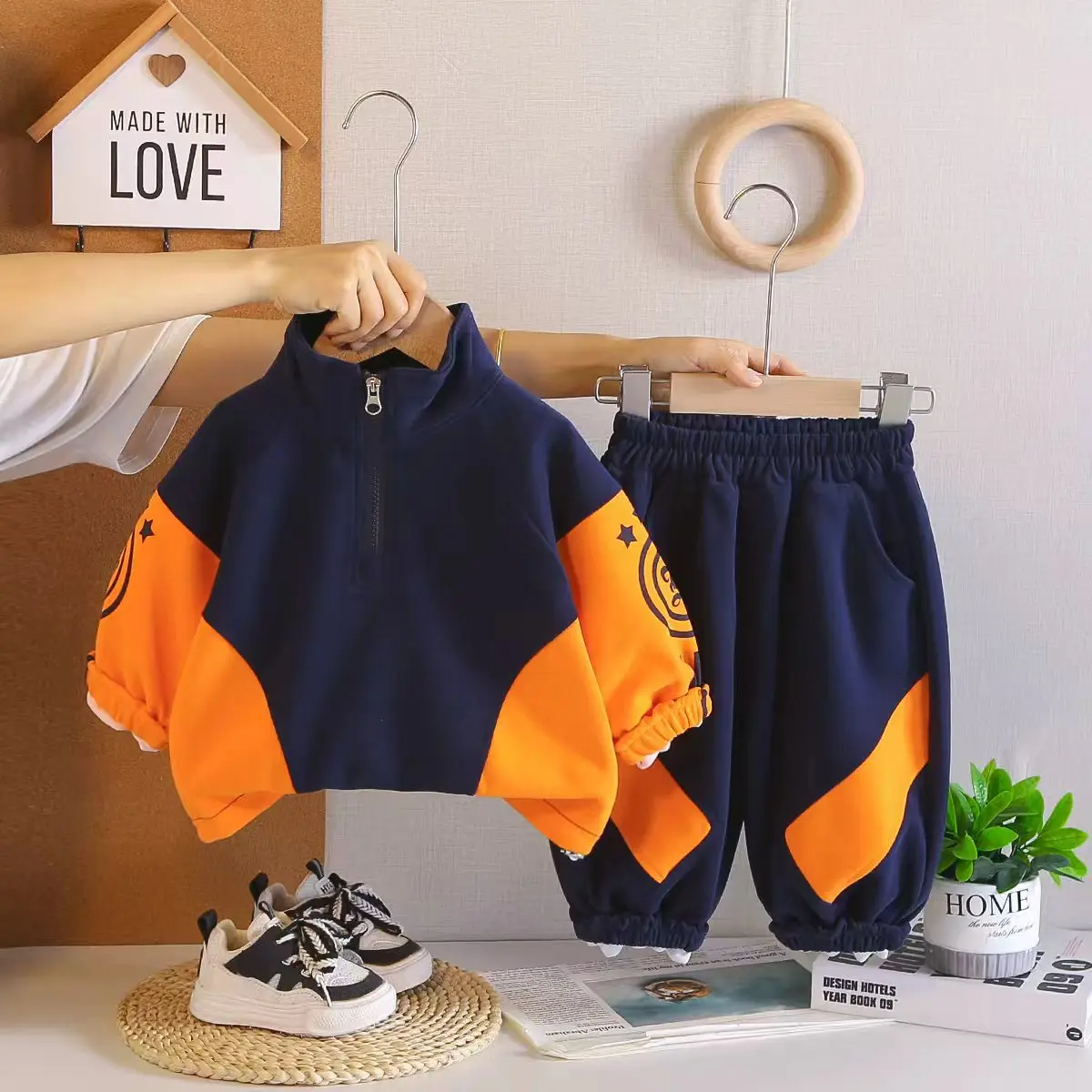 2pcs Kids Boys Sports Suit Spring Autumn Children's Outfit Girls Half-Zip Sweatshirt + Pants Clothing Sets -5 Years