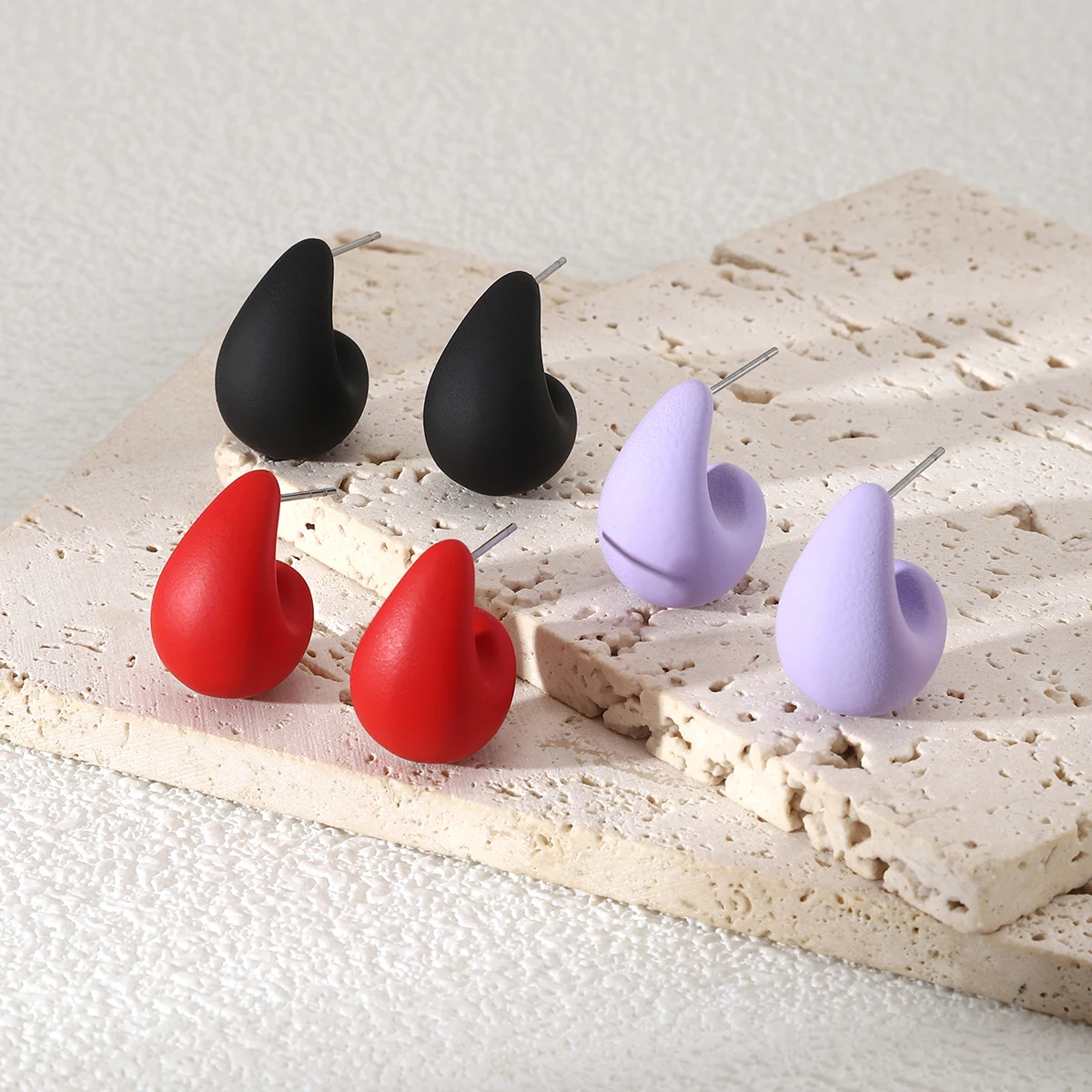 

3 Pairs/set Simple Multi-color Thick Water Drop Stud Earrings Fashion Smooth Geometric Earring Set For Women's Daily Jewelry