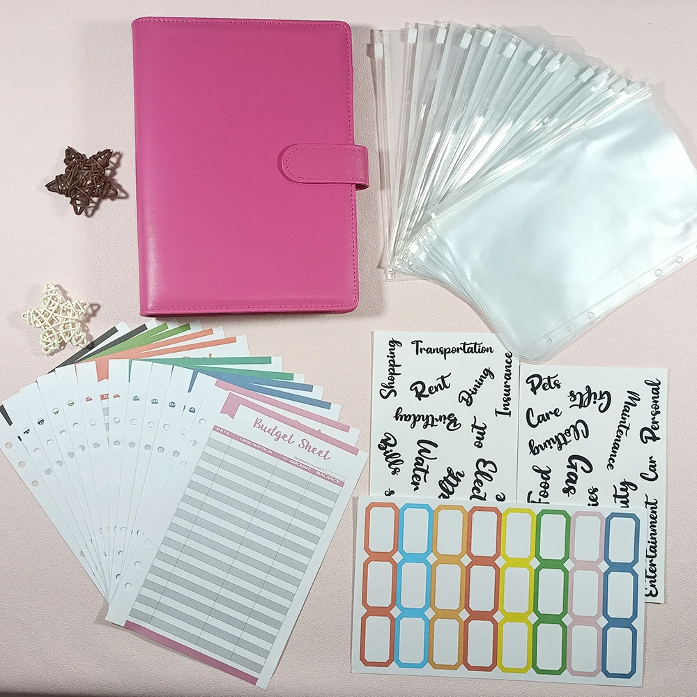 Imagem -04 - Couro do Plutônio Caderno Binder Orçamento Planejador Organizador Anel Fichário Capa Bolsos e 12 Pcs Despesas Folhas de Orçamento a5