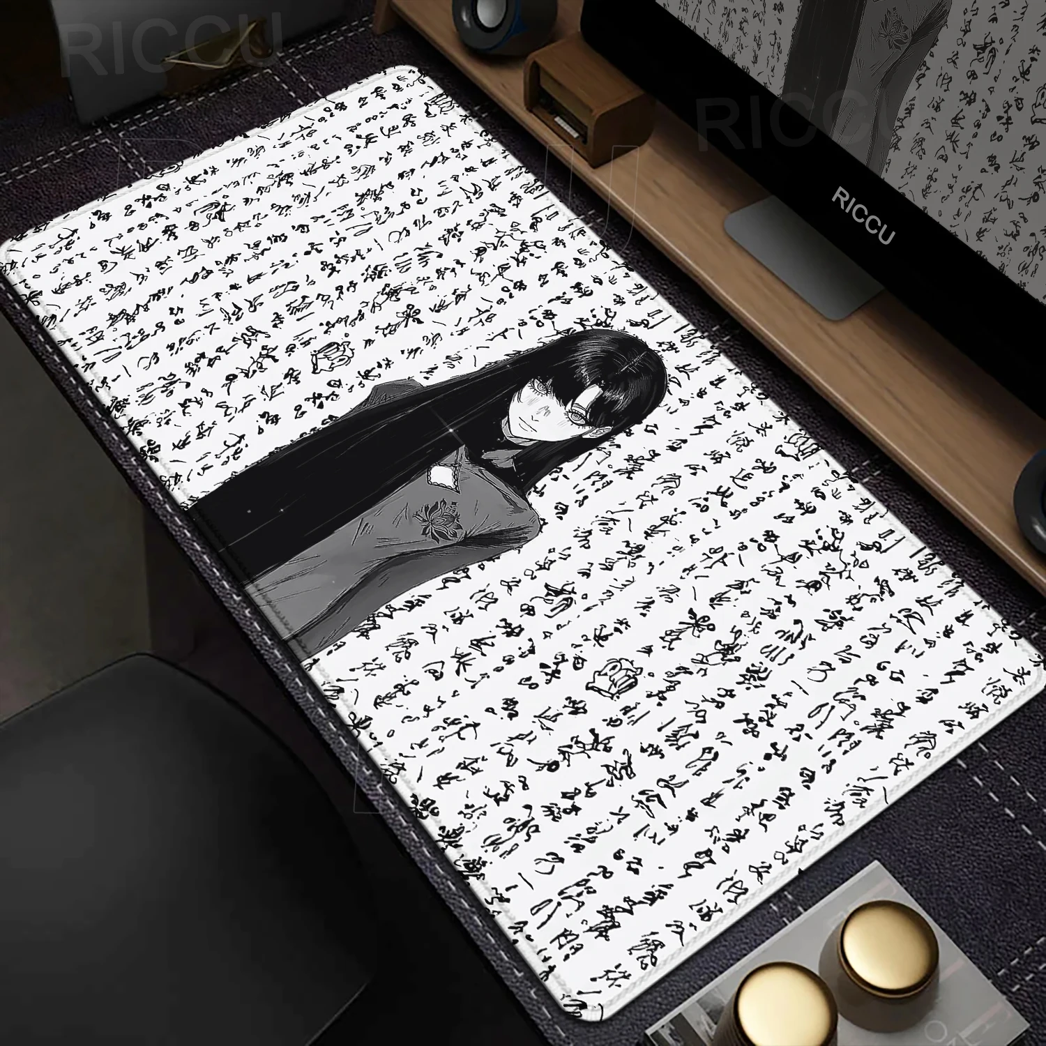 Black And White Desk Pad Dark Girl Anime Mouse Pad Office Accessories Laptop Mousepad Gamer Keyboard Extended Non-slip Mouse Mat