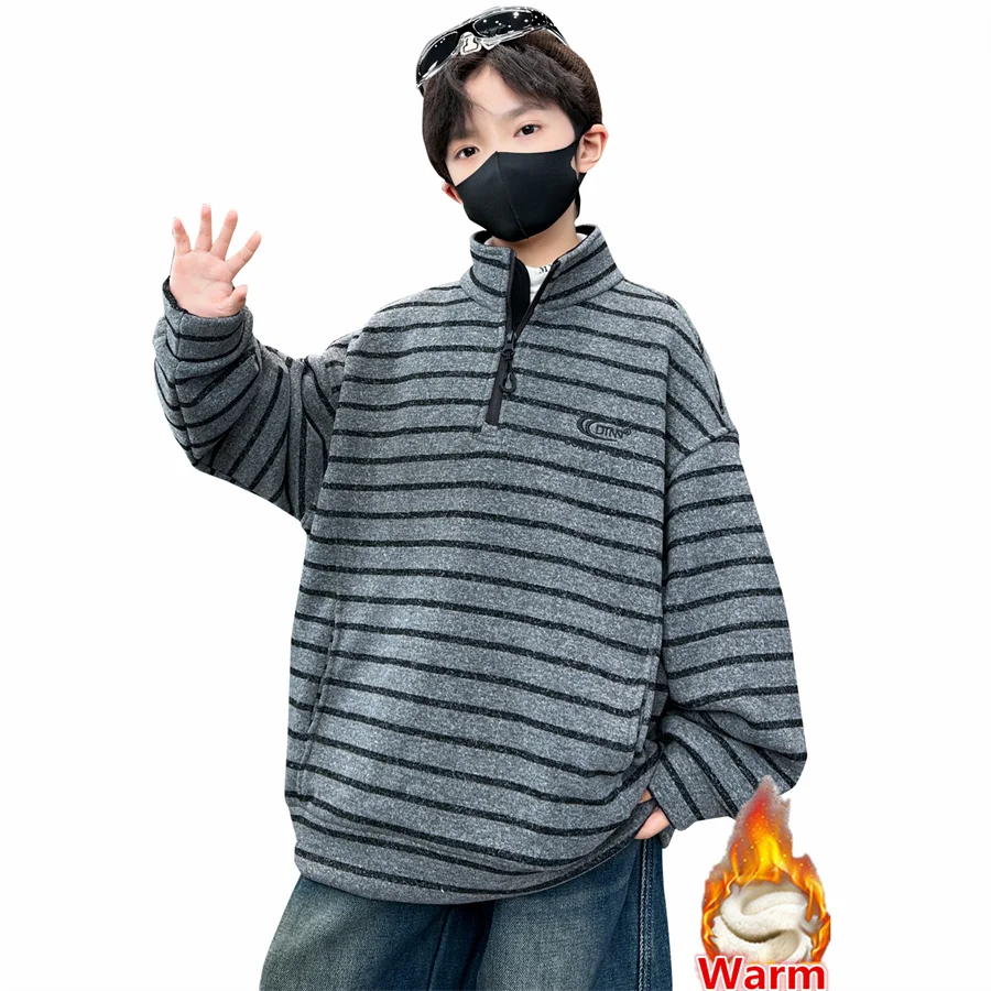 

Loose Casual Children Winter Insulated Striped Sweatshirt with Zipper for Big Boy New Arrival Streetwear Kids Warm Coat Outfit