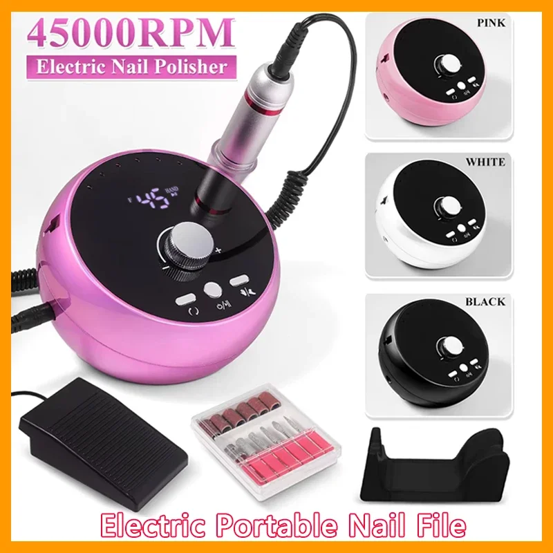 Trapano per manicure professionale 45000 giri/min Trapano elettrico per unghie Bianco Rosa Viola Levigatrice per unghie Gel Cuticole Rimuovi