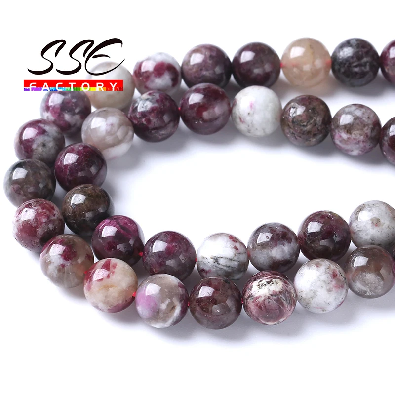 Genuine Natural Plum Flower Tourmaline Stone Beads For Jewelry Making Round Loose Beads A+ DIY Bracelet Accessories 6 8 10mm 15\