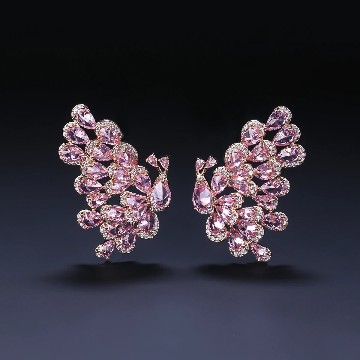 Fashion Water Drop Cubic Zircon Peacock Stud Earring Bridal ,Women, Girl Prom Jewelry 925 Silver Pin CE12359
