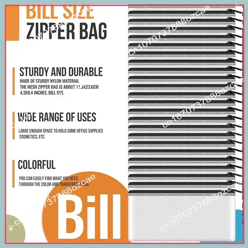 Bolsas de malla con cremallera A26P, 24 Uds., pequeñas bolsas transparentes negras a granel, organización de cosméticos de viaje, suministros para el aula y la oficina