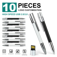 Zsuit Free Logo Metal Pen USB 32GB 64GB USB Flash Drive 2.0 Memory Stick 128G Pendrive 2in USB Storage Key USB Drive