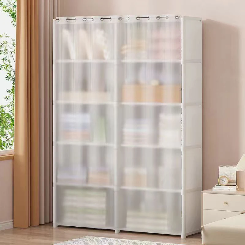 Dustproof Storage Cabinet Wardrobe 5 Layer Storage Rack Multifunctional with Curtains Portable Clothes Organizer Cabinet