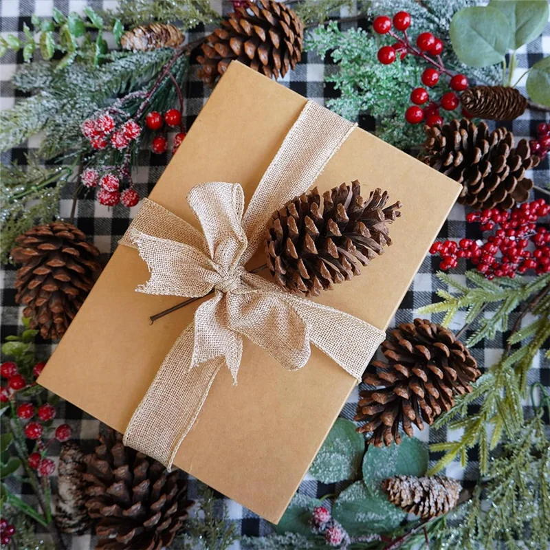 A18E-12 szt. Naturalne szyszki sosnowe, świąteczne sprayy z szyszkami, średnie szyszki z drucianymi łodygami, wysokość 21 cm, na Boże Narodzenie