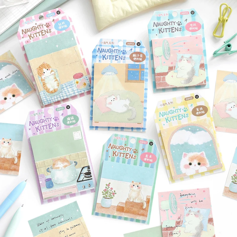 Cute Cartoon Cat Design Sticky Memo Pad Kitten Printed Writing Paper Removable Self-Adhesive Notes Stationery Craft Supplies