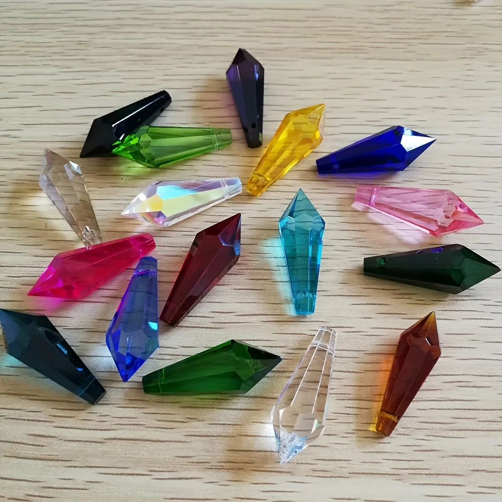 38mm 10PCS Colors Crystals Pointed Lamp Prisms Glass Sigle Faceted Icicle U Drop Bead for Window Decor DIY Hanging Pendant