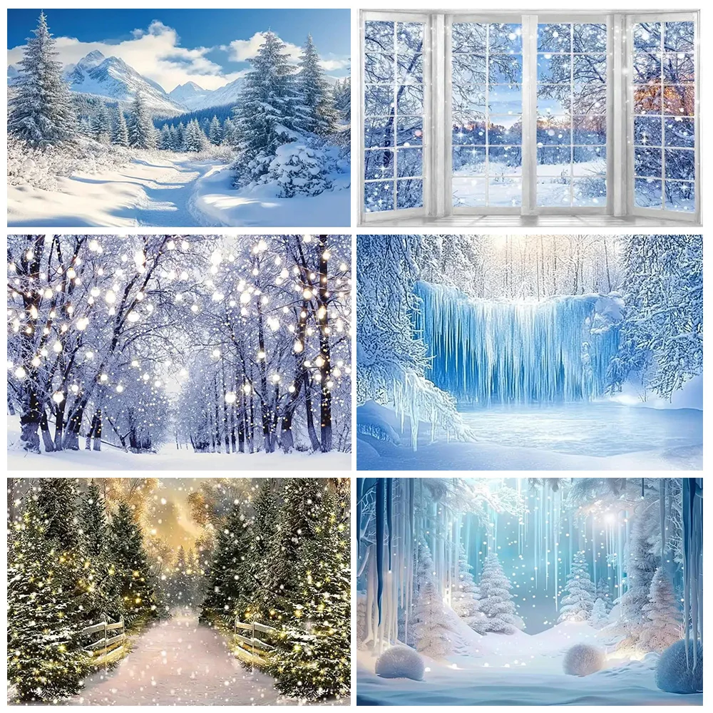 

Winter Christmas Wonderland Photography Background Snow Town Mountain Scenery Birthday Party Forest Photo Studio Backdrops AD-02