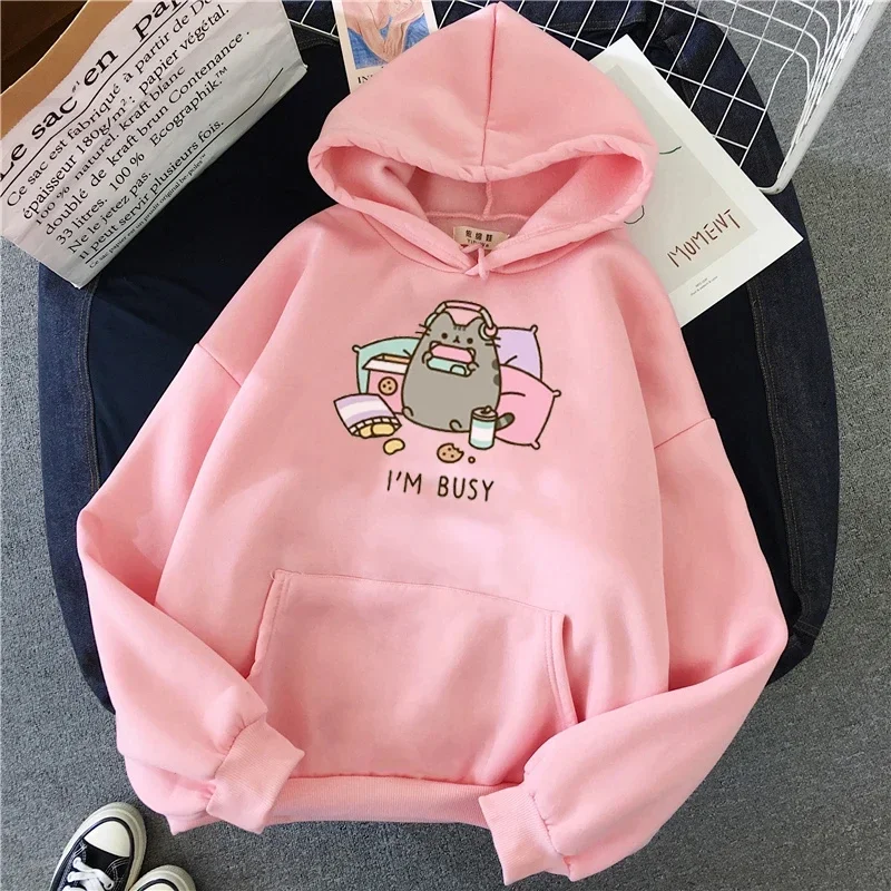 2025 Funny The Cat Hoodie Women Fashion Kawaii Korean Harajuku Sweatshirt Female 90s Cartoon Clothes Female Hood Oversized Girls