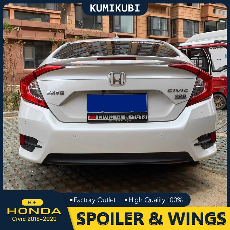 Car Rear Trunk Spoiler Wing MC Style with LED Brake Light Lamp For Honda Civic 10th Gen Sedan 2016 2017 2018 2019 2020