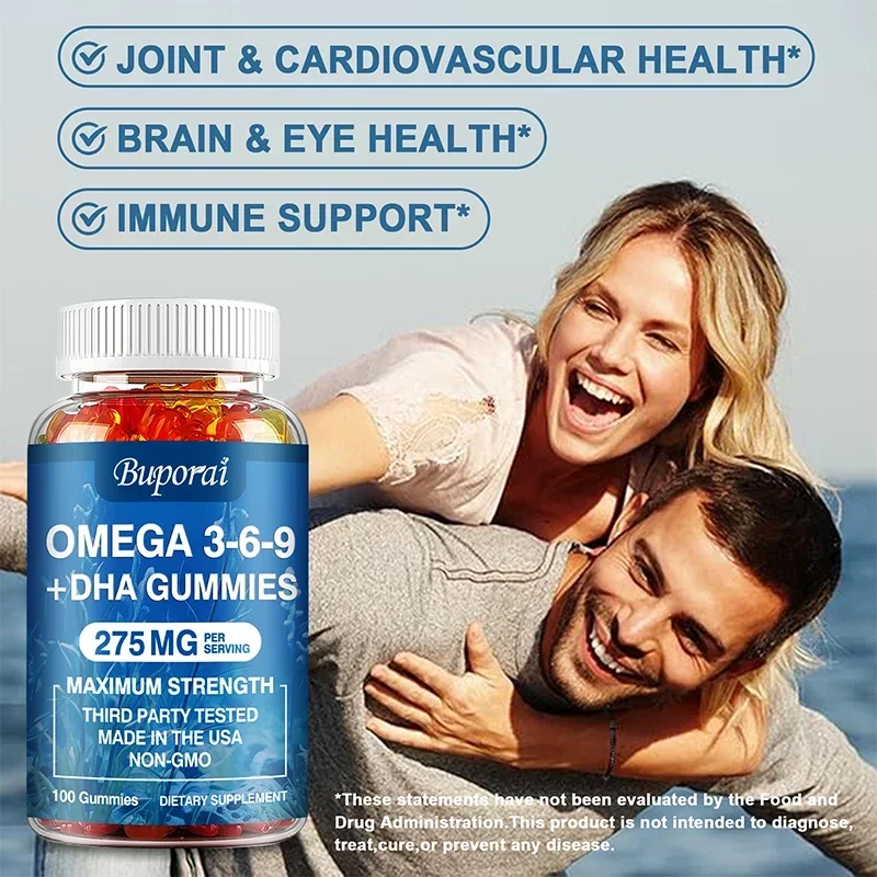 Omega 3 6 9 + DHA Gummies - Brain Health, Enhances Concentration, Memory, Improves Blood Circulation, Eye Support