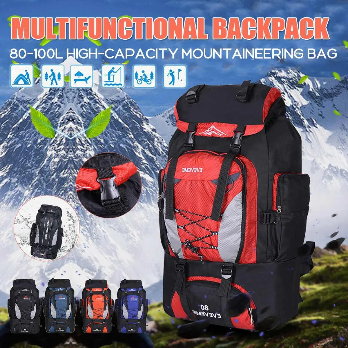 Tecido Oxford impermeável mochila tática, mochilas militares ao ar livre, sacos de desporto, Camping, caminhadas, Trekking, pesca, caça, 80L