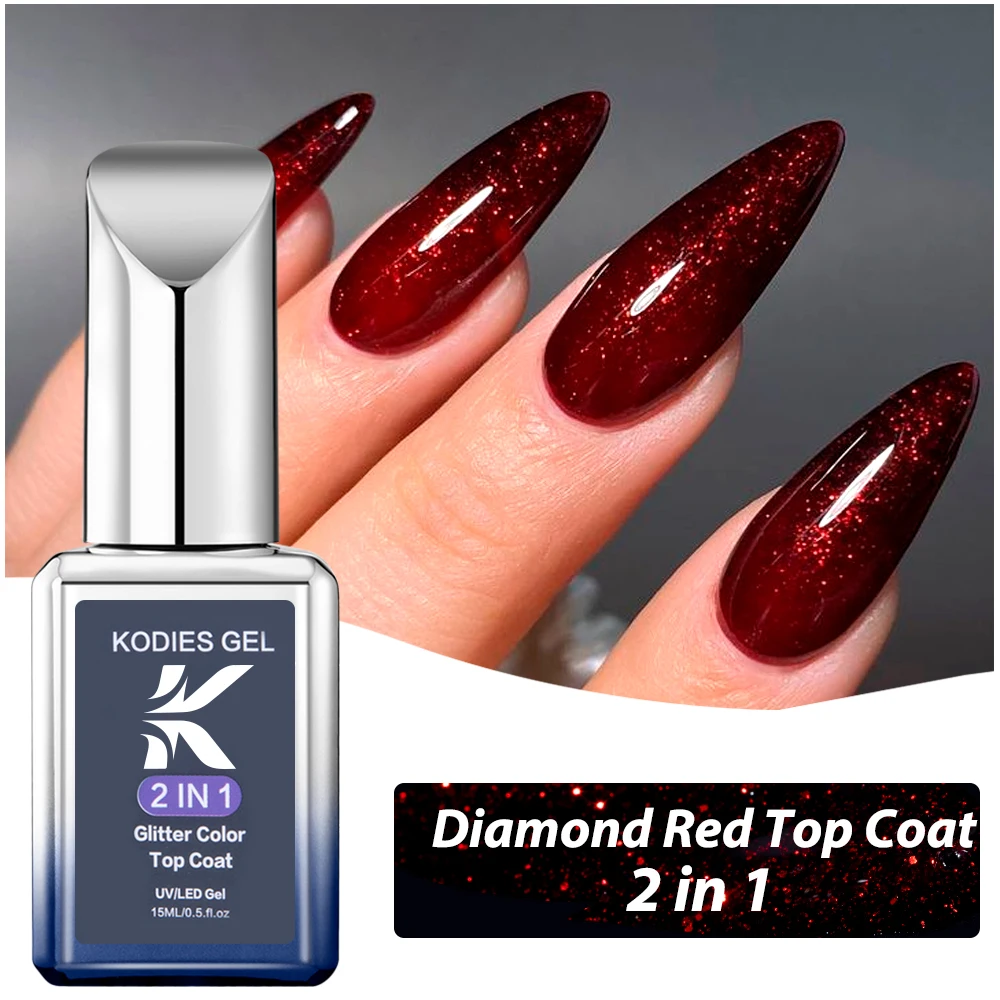 Kodies Gel Diamant Rode Glitter Top Coat Kerst Gel Nagellak Semi-Permanente Uv Doorweekt Gellak Allemaal Voor Manicure Nagels