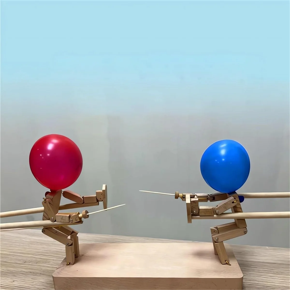 Balloon Bamboo Man Battle, Handmade Wooden Fencing Puppets, Boom of Balloons Game, Punching (100Pcs Balloons) TQ